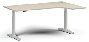 Výškovo nastaviteľný stôl, elektrický, 675-1325 mm, rohový pravý, doska 1800x1200 mm, biela podnož, čerešňa