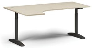 Výškovo nastaviteľný stôl OBOL, elektrický, 675-1325 mm, rohový ľavý, doska 1800x1200 mm, čierna zaoblená podnož, orech
