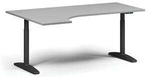 Výškovo nastaviteľný stôl OBOL, elektrický, 675-1325 mm, rohový ľavý, doska 1800x1200 mm, čierna zaoblená podnož, sivá