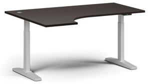 Výškovo nastaviteľný stôl ULIX, elektrický, 675-1325 mm, rohový ľavý, doska 1600x1200 mm, biela podnož, wenge