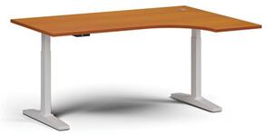 Výškovo nastaviteľný stôl ULIX, elektrický, 675-1325 mm, rohový pravý, doska 1600x1200 mm, biela podnož, čerešňa