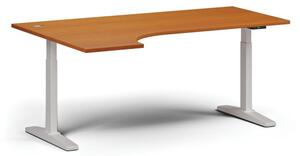 Výškovo nastaviteľný stôl ULIX, elektrický, 675-1325 mm, rohový ľavý, doska 1800x1200 mm, biela podnož, čerešňa
