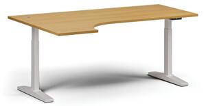 Výškovo nastaviteľný stôl, elektrický, 675-1325 mm, rohový ľavý, doska 1800x1200 mm, biela podnož, buk