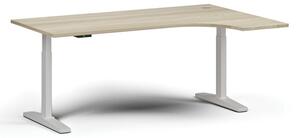 Výškovo nastaviteľný stôl, elektrický, 675-1325 mm, rohový pravý, doska 1800x1200 mm, biela podnož, dub prírodný
