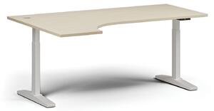 Výškovo nastaviteľný stôl, elektrický, 675-1325 mm, rohový ľavý, doska 1800x1200 mm, biela podnož, čerešňa