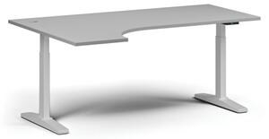 Výškovo nastaviteľný stôl, elektrický, 675-1325 mm, rohový ľavý, doska 1800x1200 mm, biela podnož, sivá