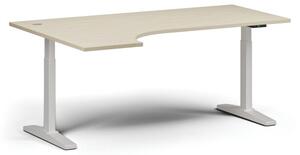 Výškovo nastaviteľný stôl ULIX, elektrický, 675-1325 mm, rohový ľavý, doska 1800x1200 mm, biela podnož, breza