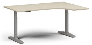 Výškovo nastaviteľný stôl, elektrický, 675-1325 mm, rohový pravý, doska 1600x1200 mm, sivá podnož, orech