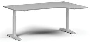 Výškovo nastaviteľný stôl, elektrický, 675-1325 mm, rohový pravý, doska 1800x1200 mm, biela podnož, sivá