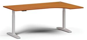 Výškovo nastaviteľný stôl, elektrický, 675-1325 mm, rohový pravý, doska 1800x1200 mm, biela podnož, čerešňa