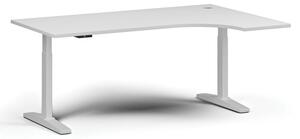 Výškovo nastaviteľný stôl, elektrický, 675-1325 mm, rohový pravý, doska 1800x1200 mm, biela podnož, biela