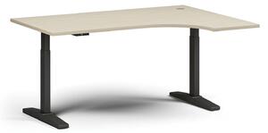 Výškovo nastaviteľný stôl, elektrický, 675-1325 mm, rohový pravý, doska 1600x1200 mm, čierna podnož, breza