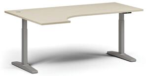 Výškovo nastaviteľný stôl, elektrický, 675-1325 mm, rohový ľavý, doska 1800x1200 mm, sivá podnož, breza