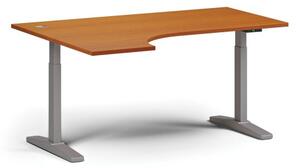 Výškovo nastaviteľný stôl, elektrický, 675-1325 mm, rohový ľavý, doska 1600x1200 mm, sivá podnož, čerešňa