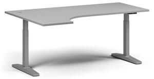 Výškovo nastaviteľný stôl, elektrický, 675-1325 mm, rohový ľavý, doska 1800x1200 mm, sivá podnož, sivá