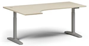 Výškovo nastaviteľný stôl, elektrický, 675-1325 mm, rohový ľavý, doska 1800x1200 mm, sivá podnož, buk