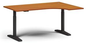 Výškovo nastaviteľný stôl ULIX, elektrický, 675-1325 mm, rohový pravý, doska 1600x1200 mm, čierna podnož, čerešňa
