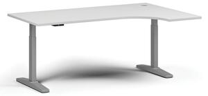 Výškovo nastaviteľný stôl, elektrický, 675-1325 mm, rohový pravý, doska 1800x1200 mm, sivá podnož, biela