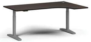 Výškovo nastaviteľný stôl, elektrický, 675-1325 mm, rohový pravý, doska 1800x1200 mm, sivá podnož, wenge