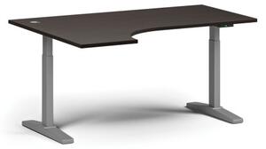Výškovo nastaviteľný stôl, elektrický, 675-1325 mm, rohový ľavý, doska 1600x1200 mm, sivá podnož, wenge
