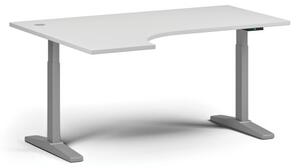 Výškovo nastaviteľný stôl ULIX, elektrický, 675-1325 mm, rohový ľavý, doska 1600x1200 mm, šedá podnož, biela