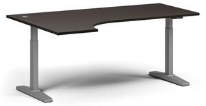 Výškovo nastaviteľný stôl, elektrický, 675-1325 mm, rohový ľavý, doska 1800x1200 mm, sivá podnož, wenge