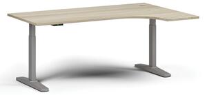 Výškovo nastaviteľný stôl, elektrický, 675-1325 mm, rohový pravý, doska 1800x1200 mm, sivá podnož, dub prírodný