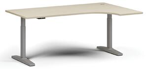 Výškovo nastaviteľný stôl, elektrický, 675-1325 mm, rohový pravý, doska 1800x1200 mm, sivá podnož, orech