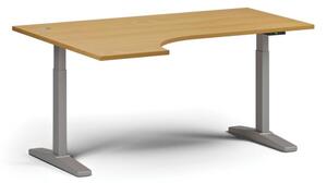 Výškovo nastaviteľný stôl, elektrický, 675-1325 mm, rohový ľavý, doska 1600x1200 mm, sivá podnož, buk