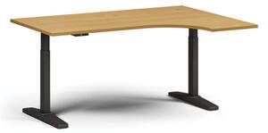 Výškovo nastaviteľný stôl, elektrický, 675-1325 mm, rohový pravý, doska 1600x1200 mm, čierna podnož, buk