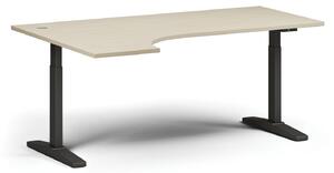 Výškovo nastaviteľný stôl, elektrický, 675-1325 mm, rohový ľavý, doska 1800x1200 mm, čierna podnož, breza