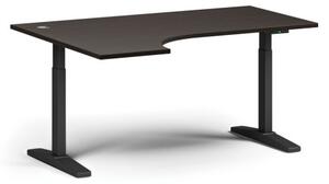 Výškovo nastaviteľný stôl ULIX, elektrický, 675-1325 mm, rohový ľavý, doska 1600x1200 mm, čierna podnož, wenge