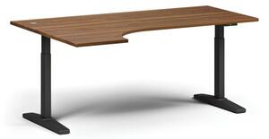 Výškovo nastaviteľný stôl, elektrický, 675-1325 mm, rohový ľavý, doska 1800x1200 mm, čierna podnož, orech