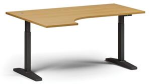 Výškovo nastaviteľný stôl, elektrický, 675-1325 mm, rohový ľavý, doska 1600x1200 mm, čierna podnož, buk