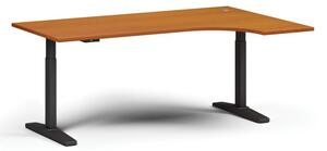 Výškovo nastaviteľný stôl, elektrický, 675-1325 mm, rohový pravý, doska 1800x1200 mm, čierna podnož, čerešňa