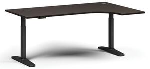Výškovo nastaviteľný stôl ULIX, elektrický, 675-1325 mm, rohový pravý, doska 1800x1200 mm, čierna podnož, wenge
