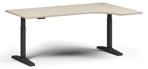 Výškovo nastaviteľný stôl, elektrický, 675-1325 mm, rohový pravý, doska 1800x1200 mm, čierna podnož, dub prírodný