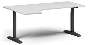 Výškovo nastaviteľný stôl, elektrický, 675-1325 mm, rohový ľavý, doska 1800x1200 mm, čierna podnož, biela