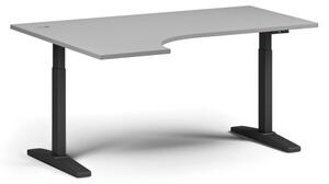 Výškovo nastaviteľný stôl, elektrický, 675-1325 mm, rohový ľavý, doska 1600x1200 mm, čierna podnož, sivá