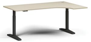 Výškovo nastaviteľný stôl, elektrický, 675-1325 mm, rohový pravý, doska 1800x1200 mm, čierna podnož, breza
