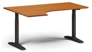 Výškovo nastaviteľný stôl ULIX, elektrický, 675-1325 mm, rohový ľavý, doska 1600x1200 mm, čierna podnož, čerešňa