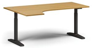 Výškovo nastaviteľný stôl, elektrický, 675-1325 mm, rohový ľavý, doska 1800x1200 mm, čierna podnož, buk
