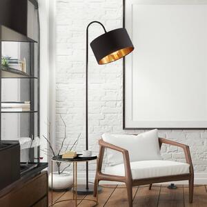 Stojacia lampa Kari, zakrivená, čierne/zlaté, textil, E27, Čierna, Obývacia izba / jedáleň, Textil / látka / hodváb, Moderný, Stojaca lampa