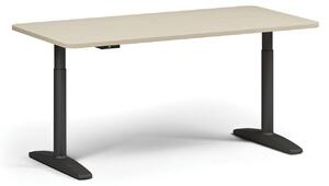 Výškovo nastaviteľný stôl OBOL, elektrický, 675-1325 mm, zaoblené rohy, doska 1600x800 mm, čierna zaoblená podnož, dub prírodný