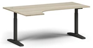 Výškovo nastaviteľný stôl, elektrický, 675-1325 mm, rohový ľavý, doska 1800x1200 mm, čierna podnož, dub prírodný
