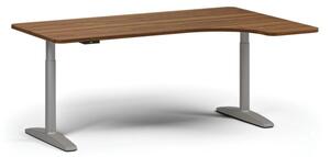 Výškovo nastaviteľný stôl OBOL, elektrický, 675-1325 mm, ľavý/pravý, doska 1800x1200 mm, sivá zaoblená podnož, orech