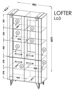 Vitrína Lofter LO3 Dub Wotan/Millenium Concrete