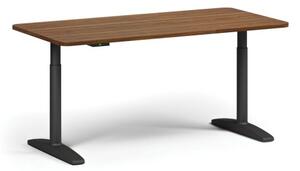 Výškovo nastaviteľný stôl OBOL, elektrický, 675-1325 mm, zaoblené rohy, doska 1600x800 mm, čierna podnož, orech