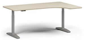 Výškovo nastaviteľný stôl OBOL, elektrický, 675-1325 mm, ľavý/pravý, doska 1800x1200 mm, sivá zaoblená podnož, breza