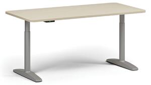 Výškovo nastaviteľný stôl OBOL, elektrický, 675-1325 mm, zaoblené rohy, doska 1600x800 mm, sivá zaoblená podnož, dub prírodný